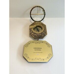 Vintage Franklin Mint Universal Sundial 1987 Brass Compass on Wood Base